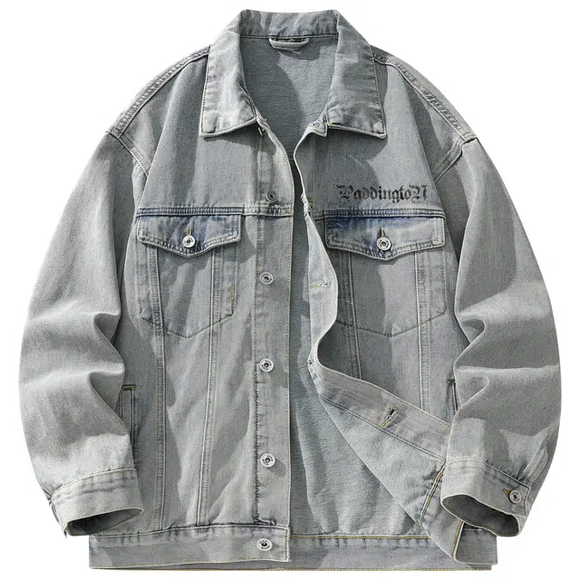 帕丁顿熊 美式复古哥特十字架刺绣学院风日系单排扣水洗基础款简约工装大口袋宽松休闲百搭翻领长袖夹克牛仔外套 男女同款