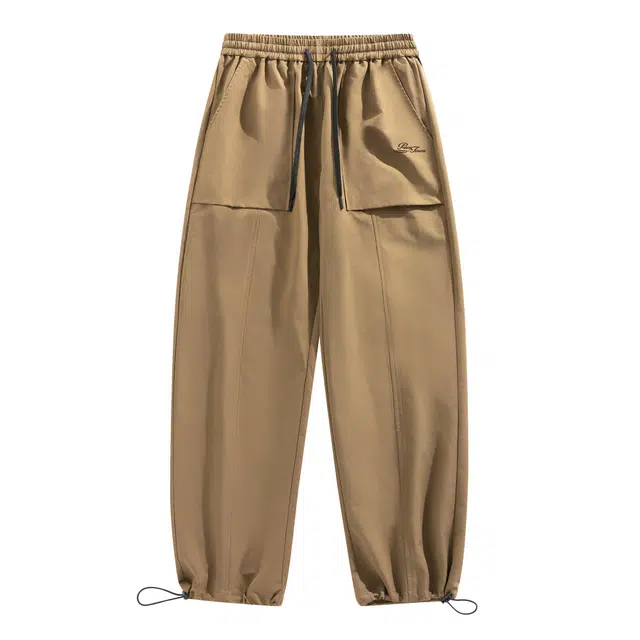 黑恐龙 美式高街潮流字母印花立体纯色中腰系带工装裤简约直筒垂感时尚百搭舒适宽松户外运动日常通勤长裤休闲裤 男女同款