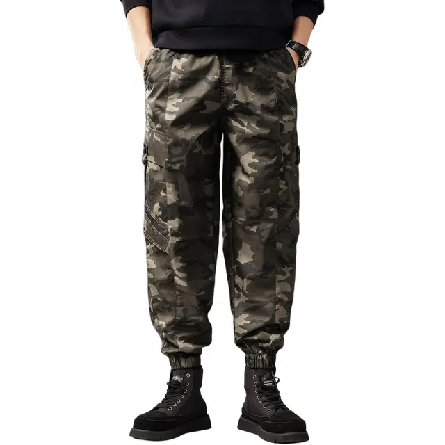 贵色 美式潮流户外出行经典百搭迷彩军事风潮牌时尚百搭松紧腰拼接口袋设计宽松战术运动工装裤 男女同款