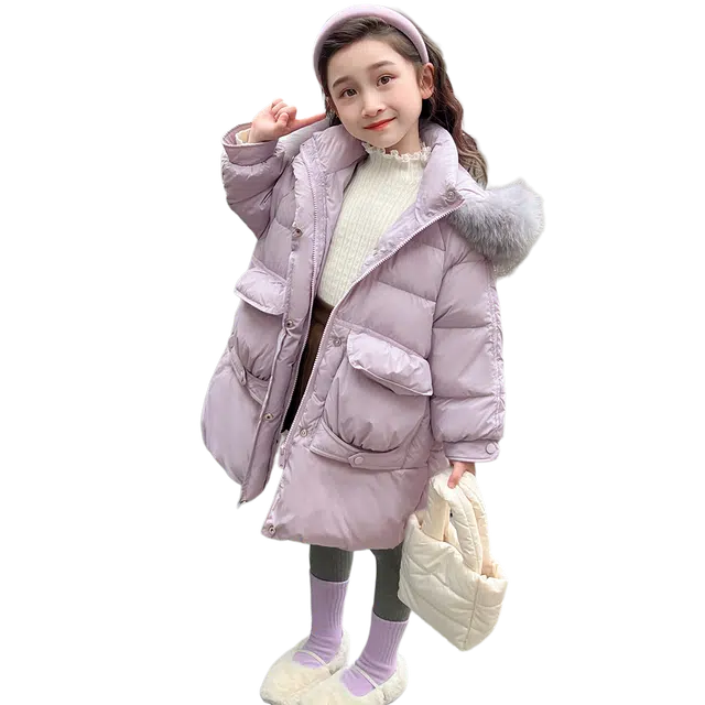 帕兰朵棉衣 女童洋气大毛领连帽棉服儿童中长款加厚保暖外套 儿童款