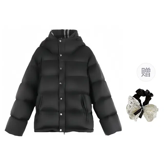 涂诗菲 韩版宽松休闲简约通勤设计感时尚气质高级感遮肉连帽外套棉服 男女同款