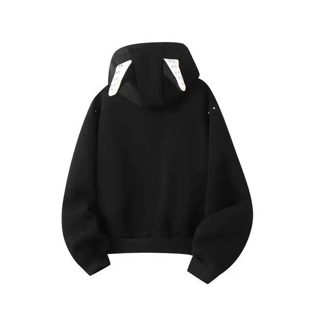 华夏儿女 重磅美式趣味爪痕设计原创解构创意小珍珠杜宾犬耳朵铆钉甜酷小众感街头连帽宽松舒适休闲卫衣 男女同款