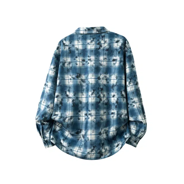 普鲁士多特蒙德 时尚休闲舒适格子外套美式复古青少年渐变仿扎染长袖衣服衬衫 男女同款