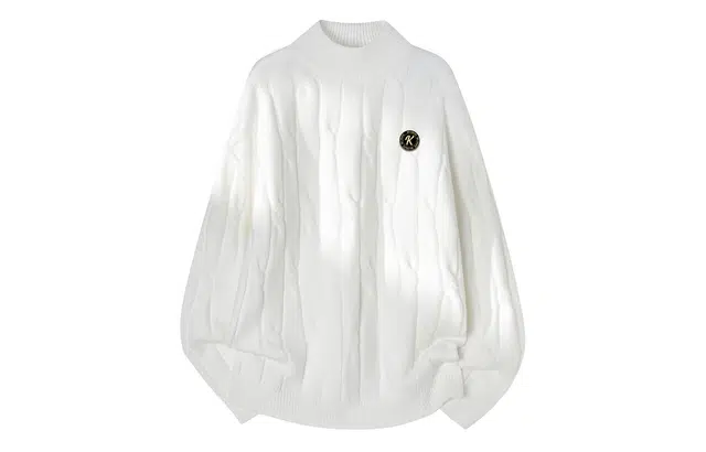 空白町 高街个性学院慵懒感休闲户外通勤潮流品牌胸针纯色圆领长袖套头毛衣上衣服保暖落肩袖舒适百搭时尚宽松针织衫  男女同款