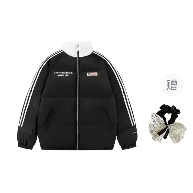 涂诗菲 美式复古纯色简约宽松舒适高级感遮肉显瘦通勤休闲百搭字母立领外套棉服 女款