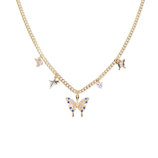 阿葱饰品 闪耀蝴蝶 冷淡森系精致优雅轻奢小众高级感锁骨链 时尚百搭设计甜酷潮流颈饰配链#好运 合金 项链 女款