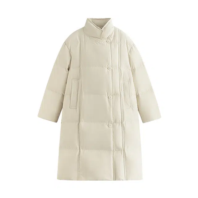 茵曼 时尚立领保暖简约纯色通勤长袖羽绒服 女款