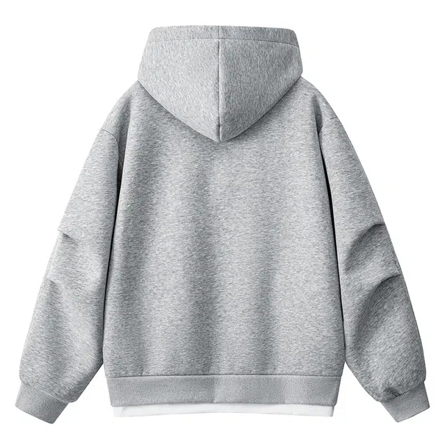 吾皇猫 假两件重工廓形结构设计重磅美式复古高街简约春秋基础款学院风宽松休闲外套百搭舒适透气高级感早秋季长袖连帽套头卫衣 男女同款