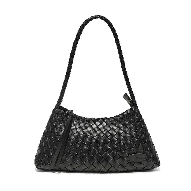 西木汀 小众设计高级感通勤百搭时尚简约编织腋下包 牛皮 单肩包 常规 女款 深邃黑/醇酒红