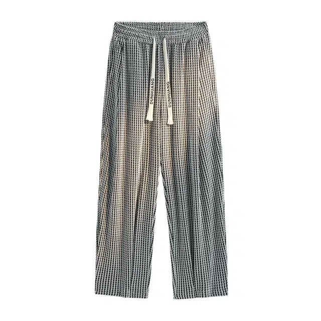 敦煌博物馆 美式复古高街千鸟格设计抽绳系带痞帅时尚舒适宽松大码直筒潮流日常通勤垂感透气百搭阔腿休闲裤 男女同款