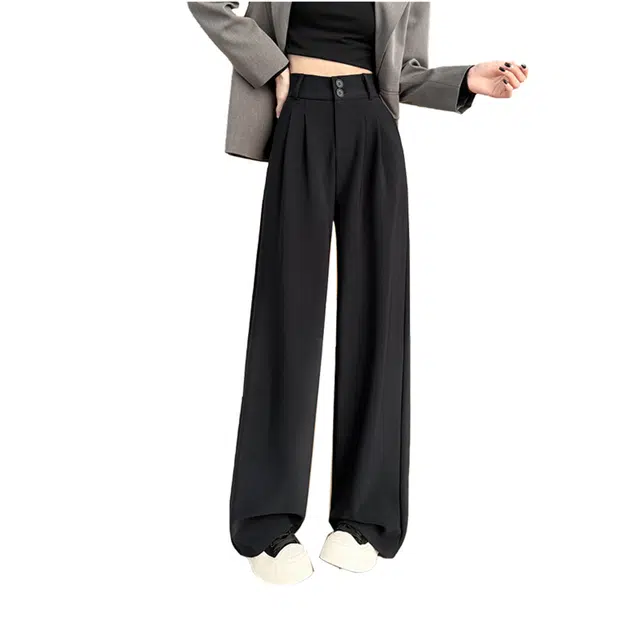 棉购 窄版西装裤秋冬季显瘦感垂感直筒阔腿裤子休闲裤 女款