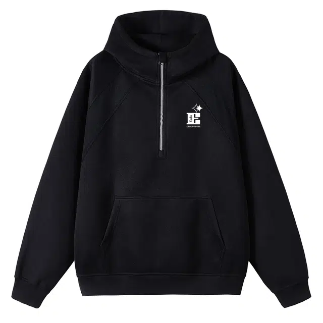 而度 美式复古半拉链精致印花连帽设计小众高级感卫衣 男女同款