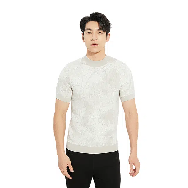 利郎 都市休闲提花半高领时尚潮流短袖打底衫秋季毛衣 男款