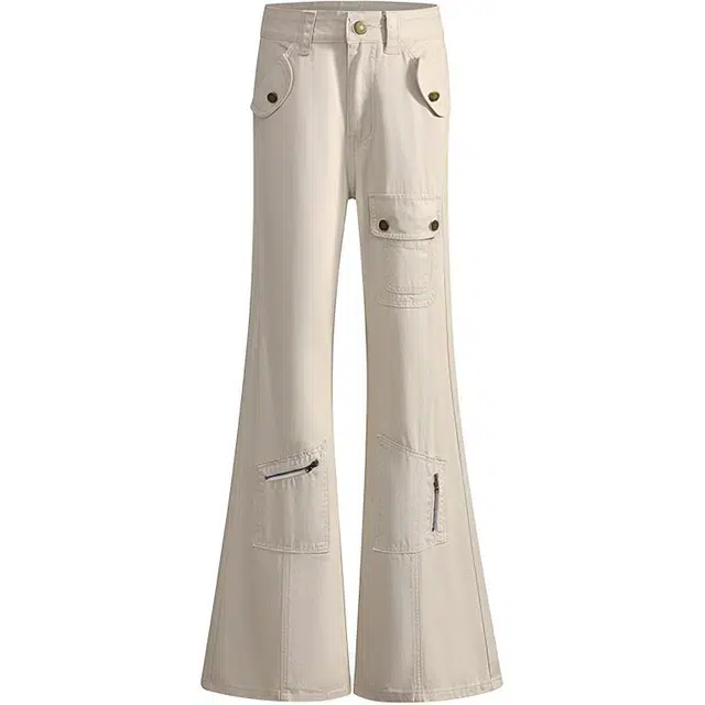 极限涡轮 美式复古高街小众痞帅高腰垂感不贴腿微喇工装裤无性别主义穿搭亲肤柔软时尚宽松百搭设计高级弹力显瘦喇叭休闲裤牛仔裤 男女同款