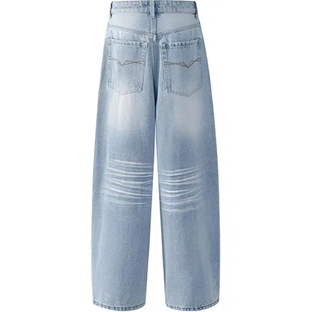 极限涡轮 美式复古高街小众潮流痞帅无性别主义穿搭柔软亲肤时尚百搭设计高级感直筒休闲阔腿宽松水洗猫须潮牌垂感裤子牛仔裤 男女同款