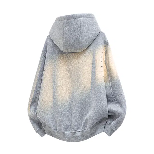 卡皮巴拉小黄豚 美式潮流高街铆钉分割解构设计仿刺绣字母印花嘻哈街头痞帅情侣时尚宽松休闲百搭慵懒显瘦垂感柔软舒适通勤开衫连帽卫衣 男女同款