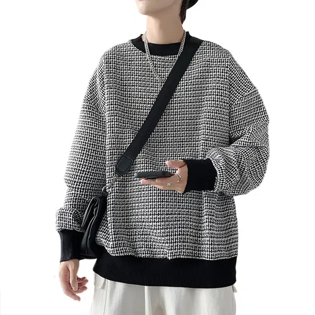 冈哉 条纹拼接美式复古学院风百搭慵懒风宽松情侣落肩休闲透气舒适长袖套头卫衣 男女同款