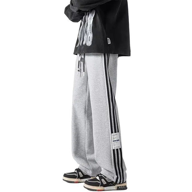 一碗士多 美式复古三条杠撞色百搭设计感个性时尚痞帅宽松舒适简约垂感阔腿直筒日常通勤户外运动经典休闲裤 男女同款