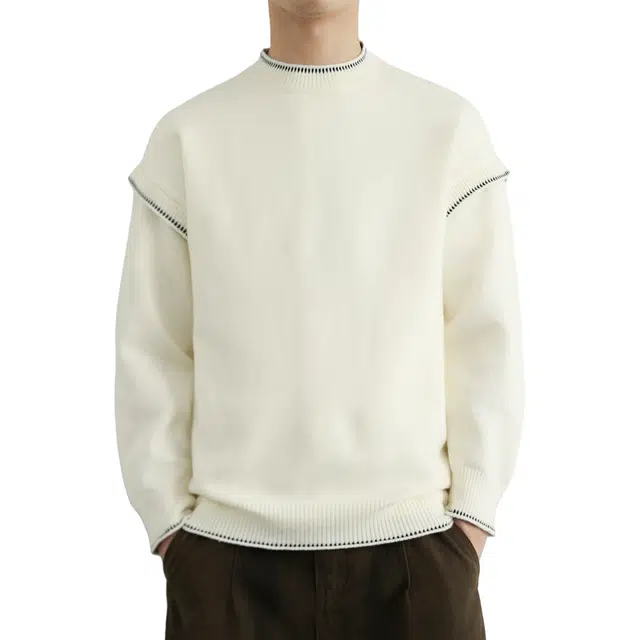 百胜狐 百胜狐圆领男冬季休闲宽松青少年男生纯色加厚保暖打底衫针织衫 男款