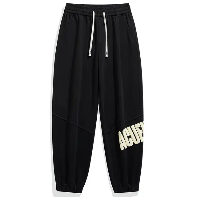 海尔斯 时尚字母图案中腰宽松束脚系带休闲裤 男女同款