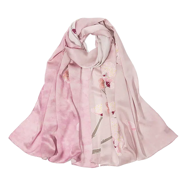 一米画纱 紫薇系列高级感立体花朵钉珠素绉缎旗袍外出中式印花 桑蚕丝 丝巾 女款