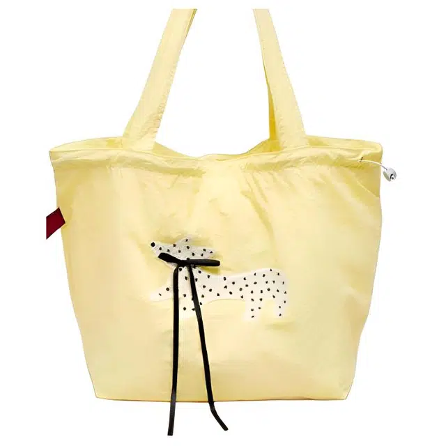 三福 波点可爱小狗装饰 织物 单肩包 中号 女款 黄色