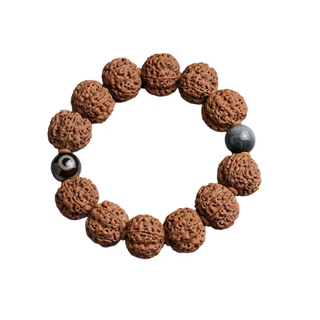 茂琼 八方来财好运连连盘玩五瓣精品原籽文玩配饰藏式天珠鹰眼复古优雅时尚潮流文化底蕴高级感文玩盘玩 金刚菩提 手串 男款