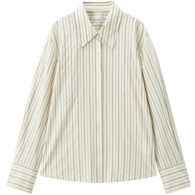 太平鸟 休闲宽松时尚设计条纹撞色短款通勤长袖衬衫 女款