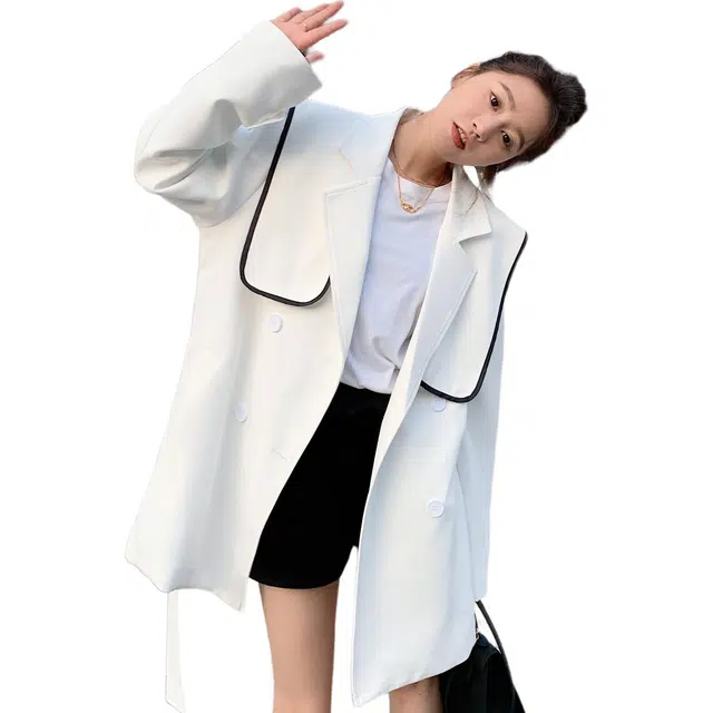 袋鼠 海军领中长款学院风外套风衣 女款