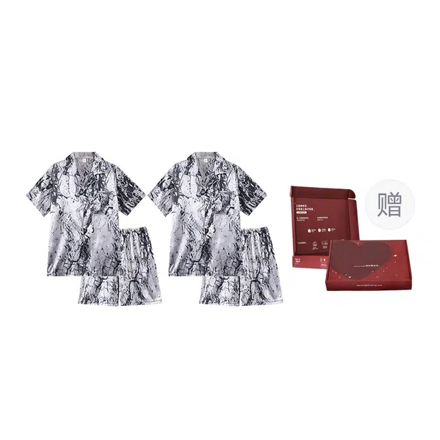 静英鸾 情侣舒适简约休闲短袖短裤翻领设计水墨家居服睡衣礼盒 男女同款