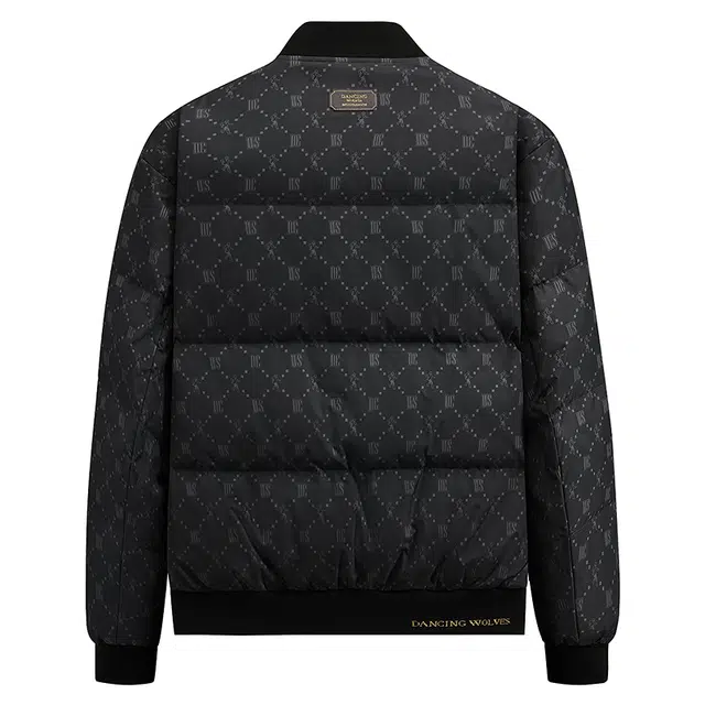 与狼共舞 轻暖时尚复古高街满印蓄热石墨烯高充绒舒适棒球领通勤羽绒服 男款