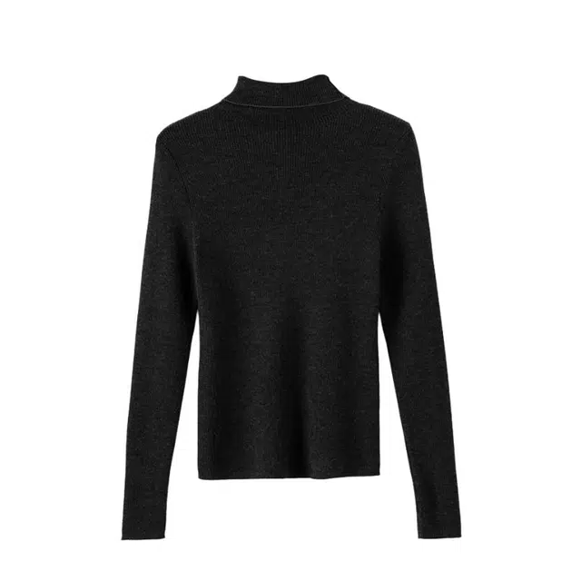 晚白 条纹立领超弹弹力绵羊毛内搭打底针织衫 女款