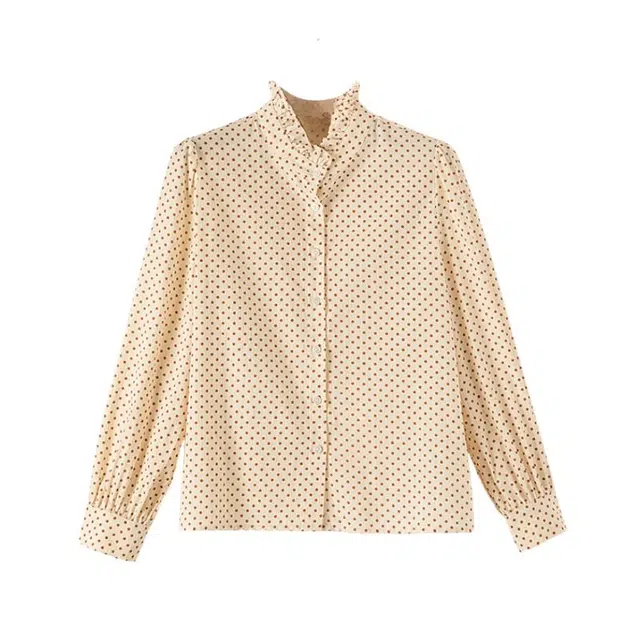 晚白 立领花边波点设计前排扣亲肤减龄衬衫 女款