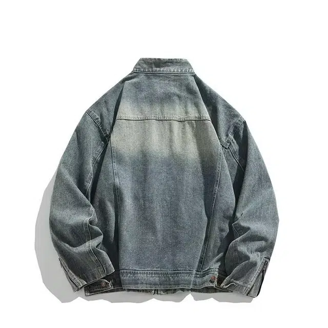 一碗士多 美式做旧水洗拼接设计感袖口拉链复古百搭小众个性拍照通勤日常户外时尚痞帅立领牛仔夹克 男女同款