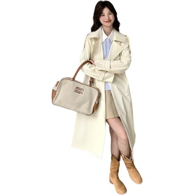 袋鼠 高级感小众英伦风宽松中长款外套风衣 女款