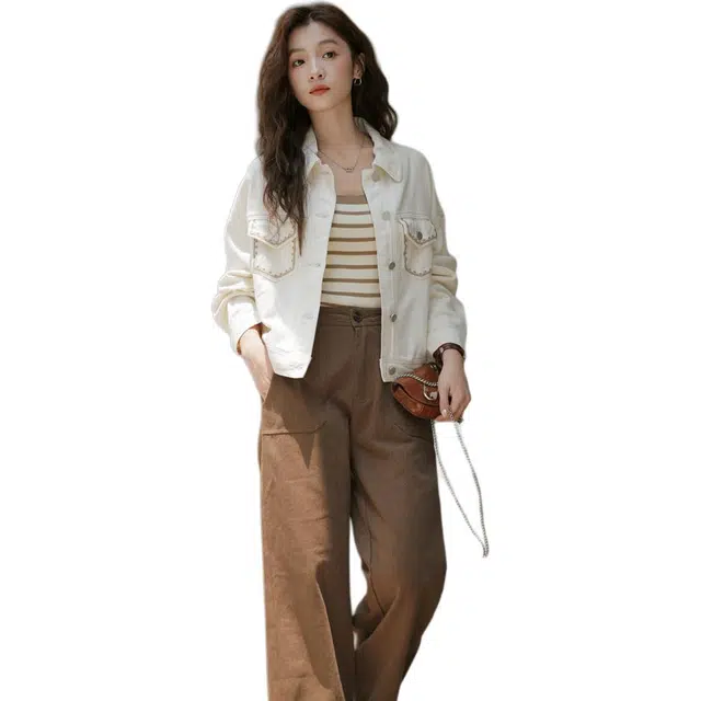 思蓓儿 复古港风小个子女刺绣高级感夹克上衣牛仔外套 女款