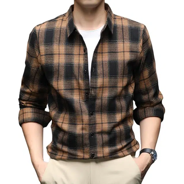 卡丹狄诺 含棉男士秋季长袖衬衣男外套轻奢品质舒适亲肤潮流百搭格子衬衫 男款