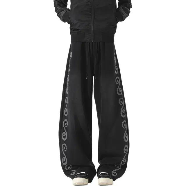 佐菲利 美式复古水洗做旧卫裤高街潮牌重磅运动宽松阔腿长裤休闲裤 男女同款