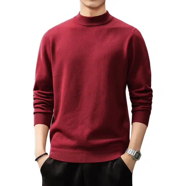 贵色 纯色简约风韩系时尚高端保暖柔软长袖潮牌淡人随性盐系休闲小圆领套头针织衫 男女同款