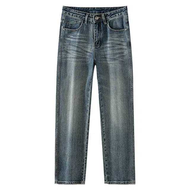 米素力 石磨水洗复古重磅直筒中腰牛仔裤 男女同款