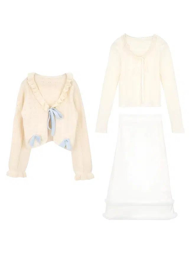 小卷要加油 奶油奶呼呼针织开衫设计感半身裙可爱 裙装套装 女款