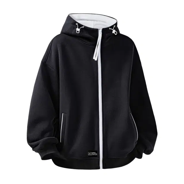 物质公式 重磅美式高街复古质感潮牌结构款纯色基础款百搭宽松氛围感舒适亲肤学院风时尚简约慵懒风痞帅拉链开衫连帽卫衣外套 男女同款