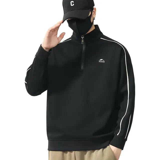 么宁 秋冬季立领长袖宽松上衣简约百搭舒适透气内搭打底衫个性时尚休闲保暖卫衣 男女同款