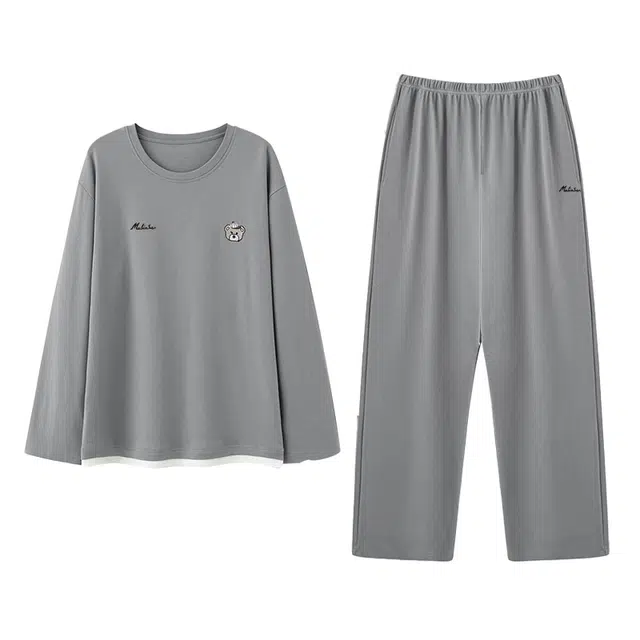 木林森 印花经典版型轻薄柔软长袖长裤凉感垂顺不易皱睡衣套装 男女同款