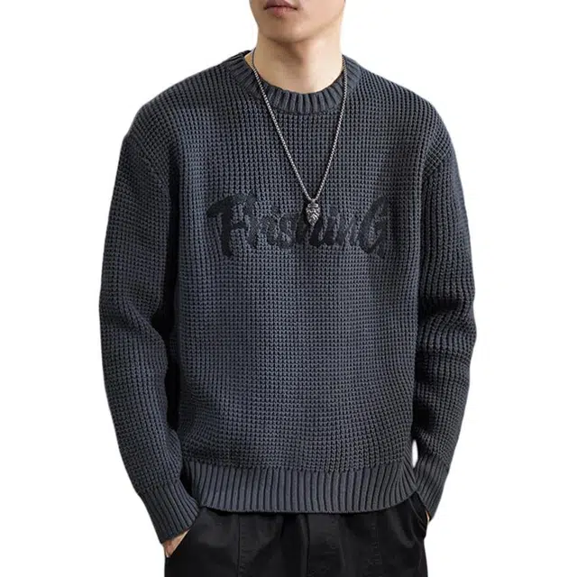 遨宇 休闲圆领秋季美式复古针织衫 男款