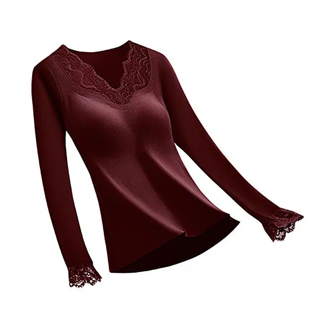 潞优野 简约设计感蕾丝拼接舒适加绒加厚秋冬季打底秋衣秋裤 保暖套装 女款