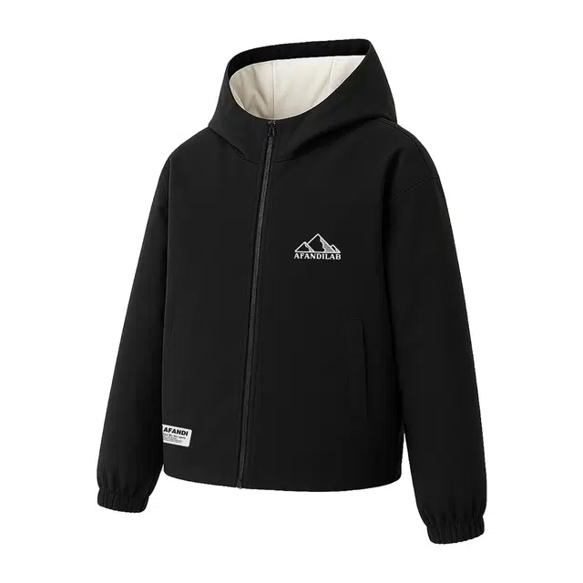 阿凡迪 美式高街潮牌连帽双面穿设计手绘字体徽章简约基础款时尚运动休闲日常无性别主义飞行员教练机车个性酷飒落肩夹克外套 男女同款