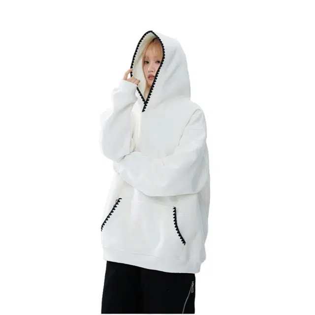 加荣 美式手缝花边绣连帽卫衣男款春秋季潮流宽松长袖帽衫男休闲百搭运动外套男士松弛感套头衫青少年男生酷帅上衣 男女同款