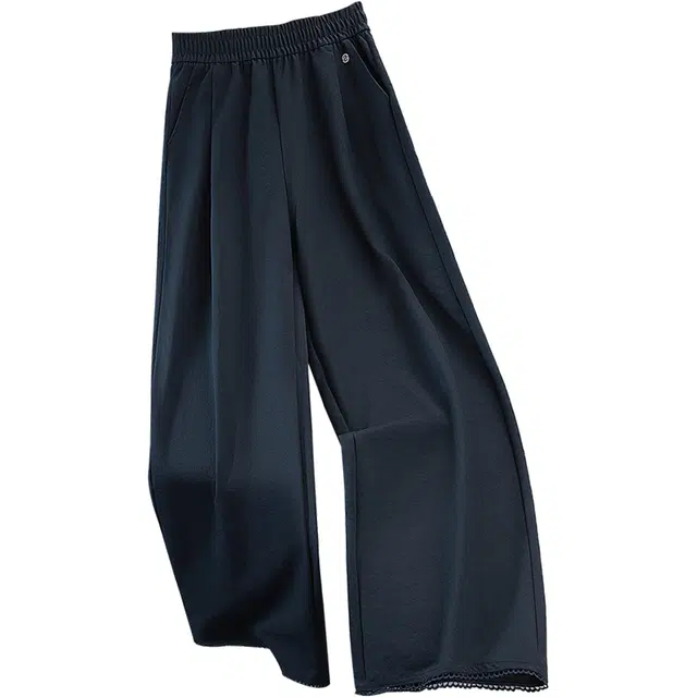 丝柏舍 花边设计字母装饰松紧高腰宽松款阔腿长款简约气质休闲裤 女款