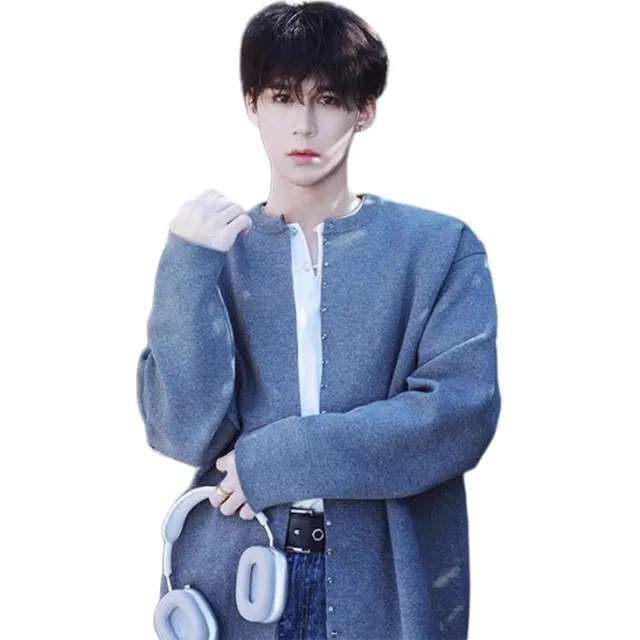 半空山 秋冬美式高级感金属铆钉扣廓形百搭宽松上衣开衫外套针织衫 男女同款